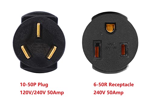 ONETAK NEMA 10-50P to 6-50R Compact 240V 50 Amp 3 Prong Male Plug to 3 Prong Female Receptacle Welder Welding EV Charger Power Cord Adapter