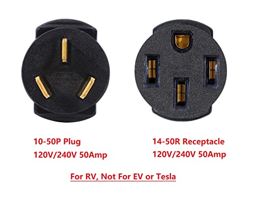 ONETAK NEMA 10-50P to 14-50R 120V/240V Compact 50 Amp 3 Prong Male Plug to 50 Amp 4 Prong Female Receptacle Generator RV Welder Dryer Power Cord Adapter Connector