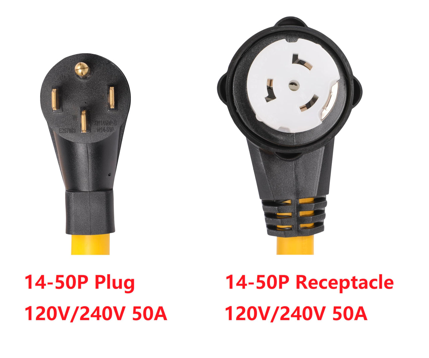 ONETAK 14-50P to SS2-50R Right Angle 90 Degree 120V/240 50 Amp 4 Prong Male to 4 Female Twist Lock Receptacle Generator RV Marine Shore Boat Extension Cable Power Cord Adapter