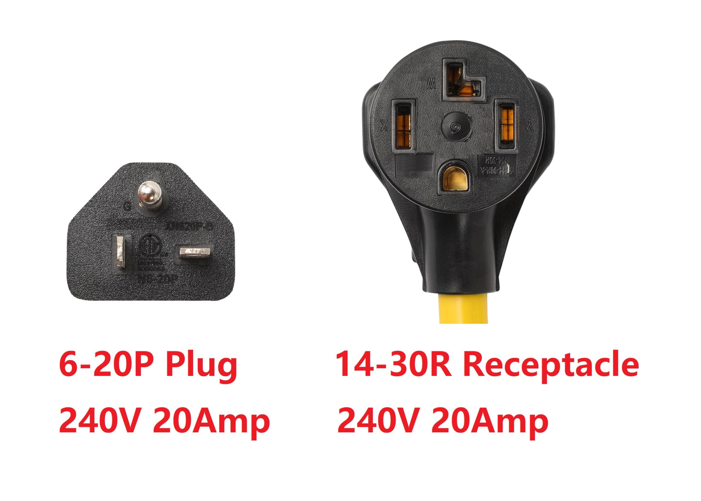 ONETAK NEMA 6-20P to 14-30R 240V 20 Amp 3 Prong Male Plug to 4 Prong Female Outlet Receptacle Generator Welder Dryer EV Charger Power Cord Adapter
