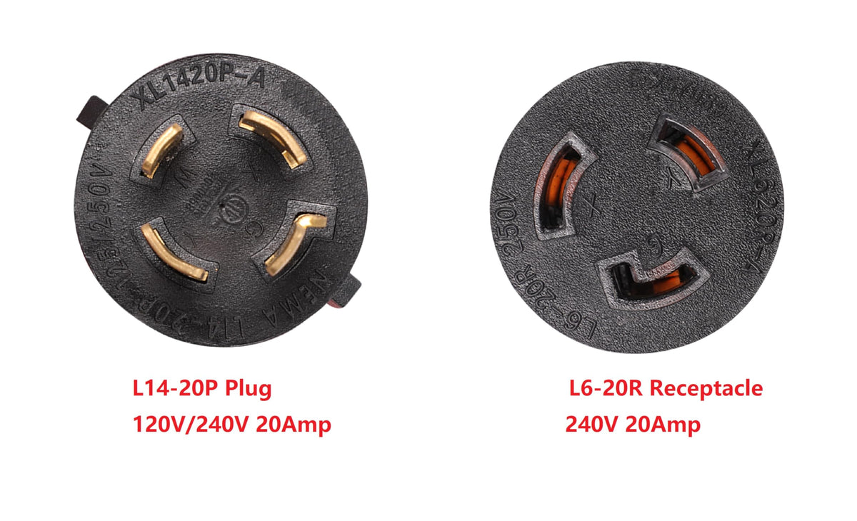 NEMA L14-20P to L6-20R 240V 20 Amp Twist Lock 4 Prong Plug to 3 Prong Female Outlet Receptacle Generator RV Welder Dryer Power Cord Adapter