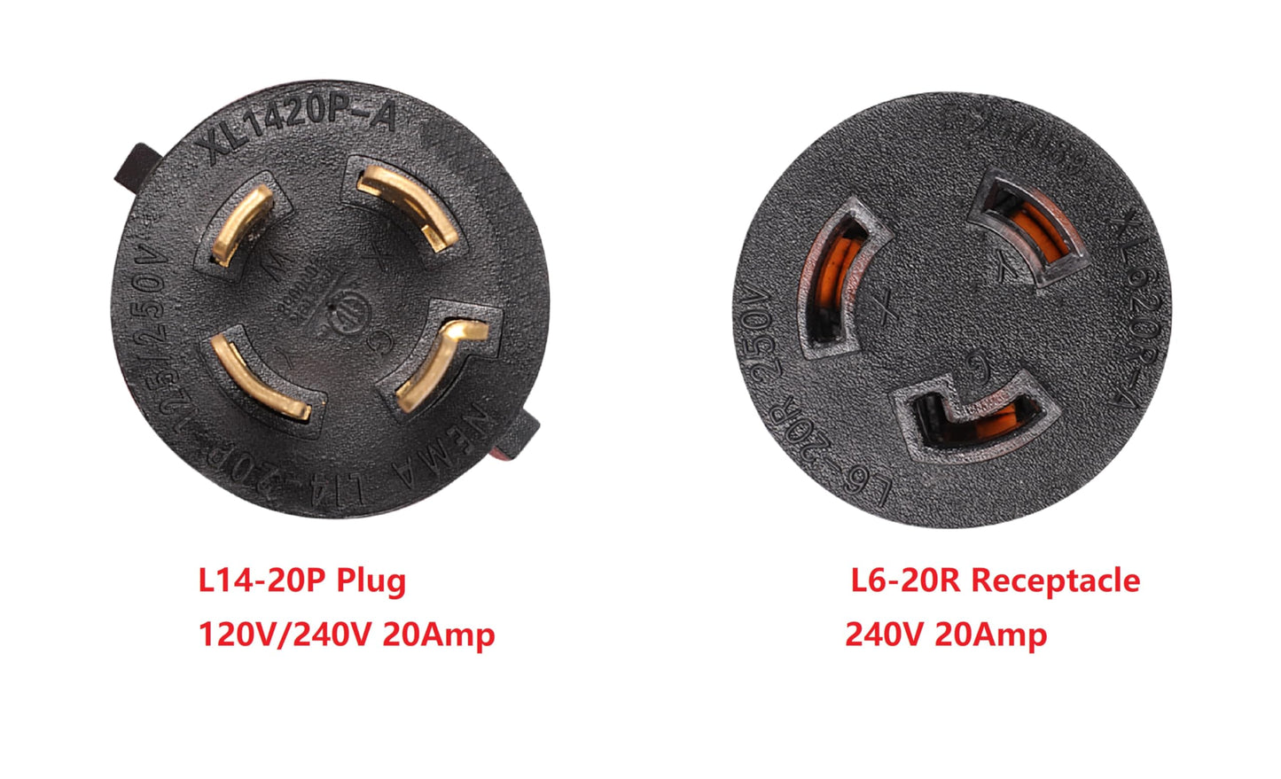 NEMA L14-20P to L6-20R 240V 20 Amp Twist Lock 4 Prong Plug to 3 Prong Female Outlet Receptacle Generator RV Welder Dryer Power Cord Adapter
