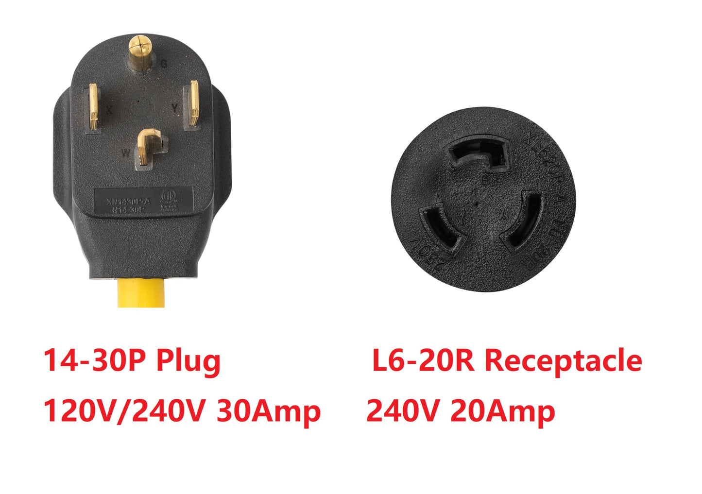 ONETAK NEMA 14-30P to L6-20R 240V 20 Amp 4 Prong Male Plug to Twist Lock 3 Prong Female Outlet Receptacle Generator Welder Dryer EV Charger Power Cord Adapter
