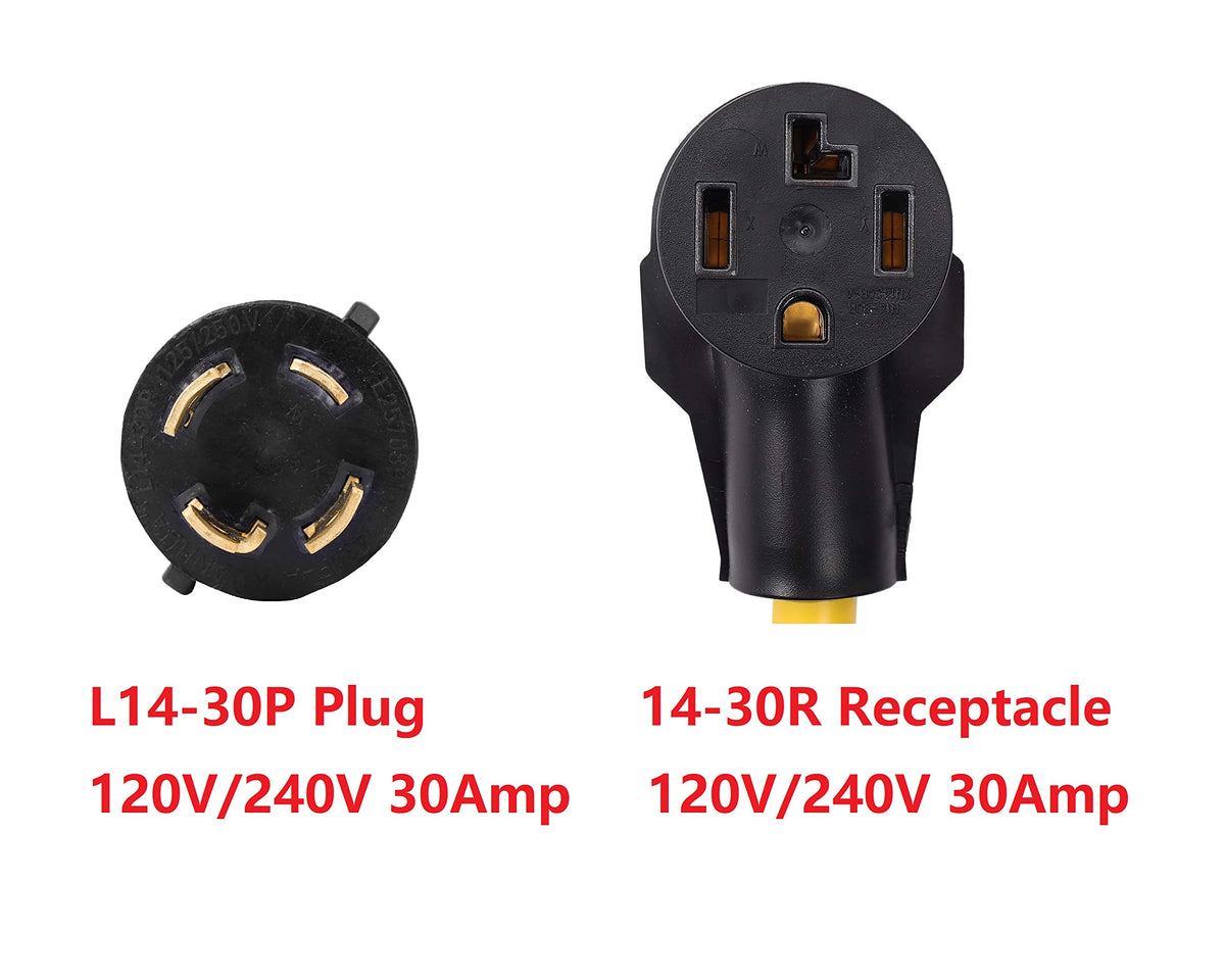 ONETAK NEMA L14-30P to 14-30R 120V/240V 30 Amp 4 Prong Male Plug Twist Lock to 4 Prong Female Receptacle Dryer Welder EV Charger RV Generator Power Cord Adapter