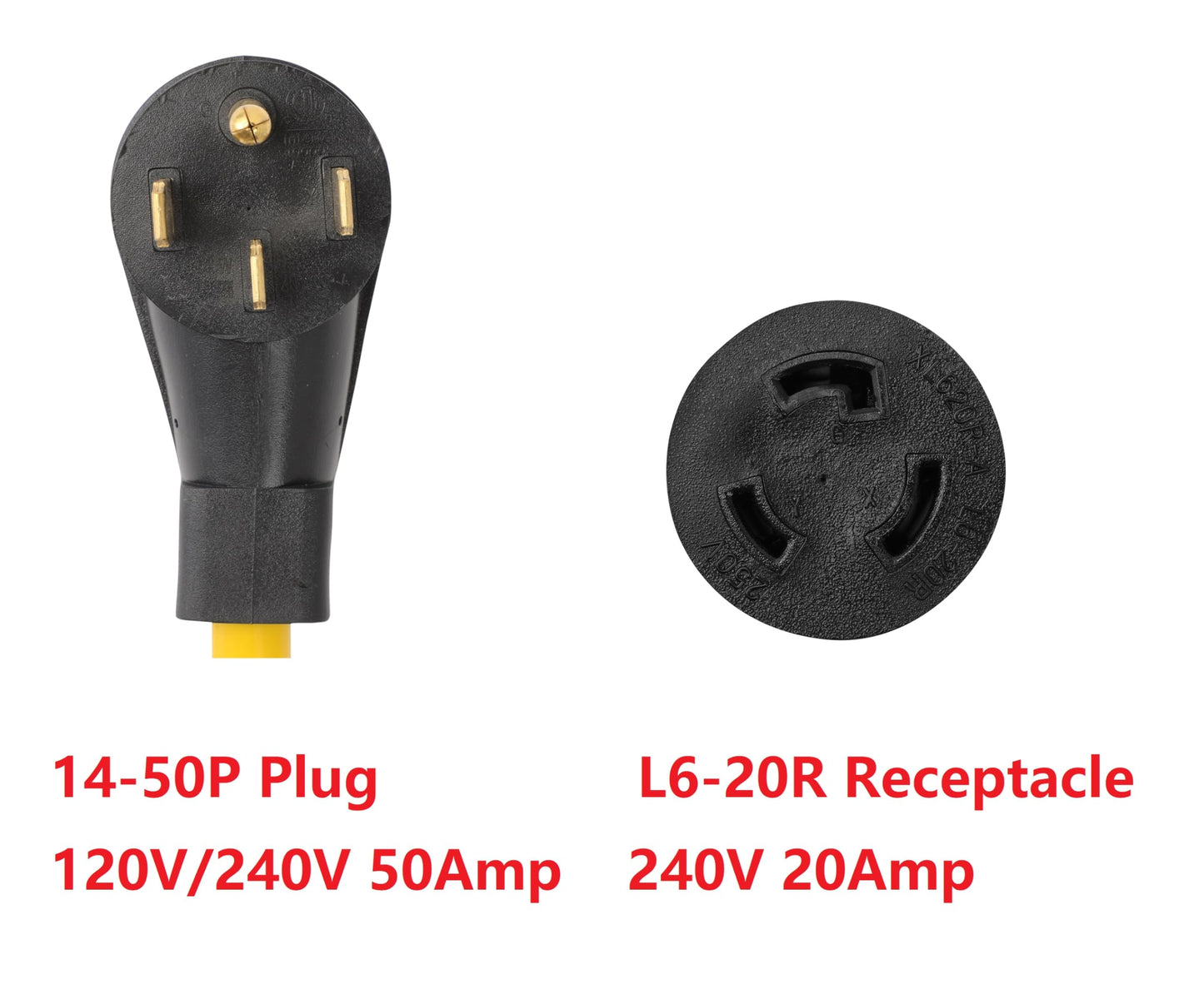 ONETAK NEMA 14-50P to L6-20R 240V 20 Amp 4 Prong Male Plug to Twist Lock 3 Prong Female Outlet Receptacle Generator Welder Dryer EV Charger Power Cord Adapter