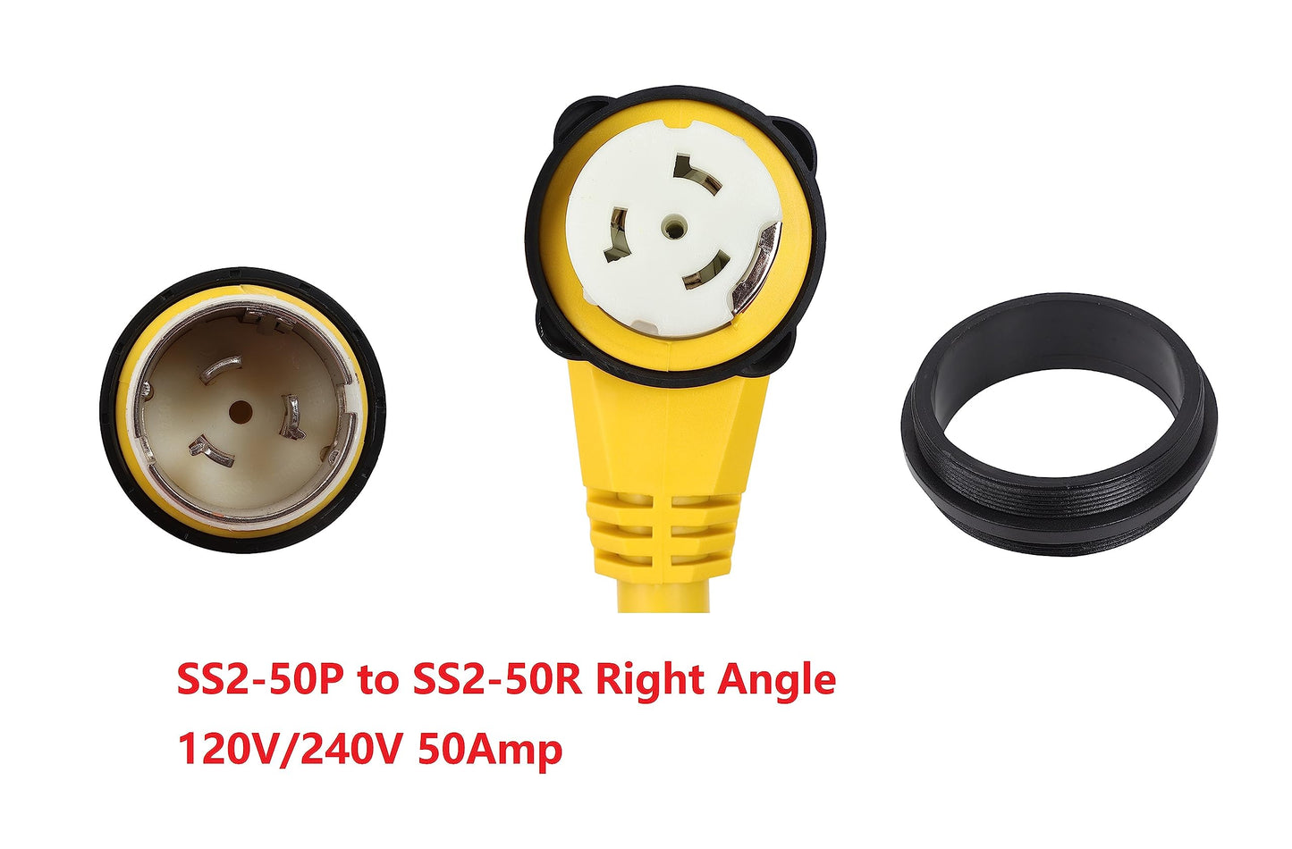 ONETAK SS2-50P to SS2-50R 9FT Right Angle 90 Degree 120V/240 50 Amp Male to Twist Lock Receptacle Generator RV Marine Shore Boat Extension Cable Power Cord Adapter