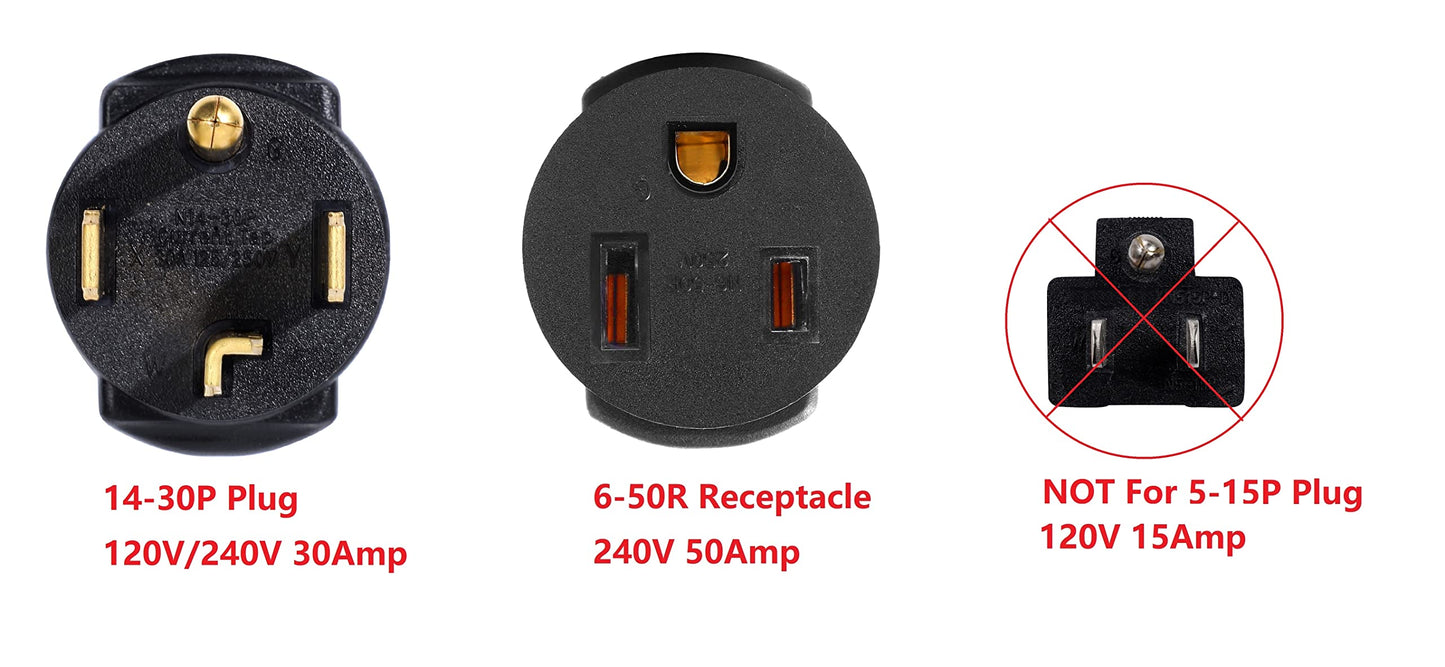 ONETAK NEMA 14-30P to 6-50R Adapter, 240V, 30 Amp 4 Prong Male Plug to 50 Amp 3 Prong Female Receptacle, for Generator, Welder, Dryer, EV Charger