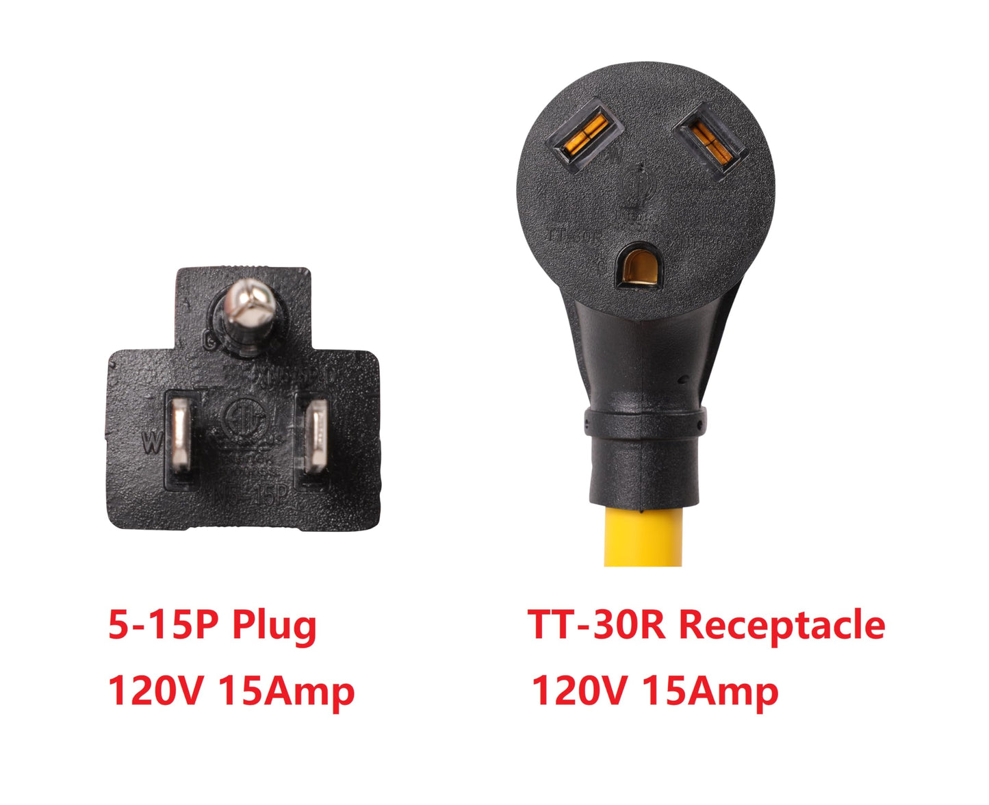 NEMA 5-15P to TT-30R 120V 15 Amp 4 FT with Overload Current Protector 3 Prong Plug to 3 Prong Female Receptacle Extension Cable Power Cord Adapter