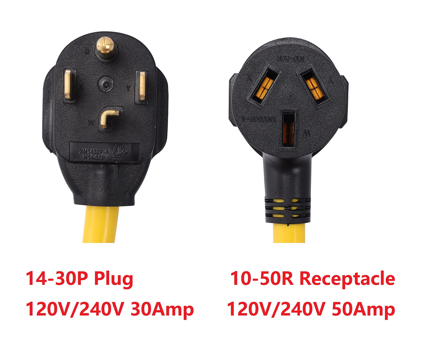 ONETAK NEMA 14-30P to 10-50R 120V/240V 30 Amp 4 Prong Male Plug to 50 Amp 3 Prong Female Outlet Receptacle Generator Welder Dryer Power Cord Adapter