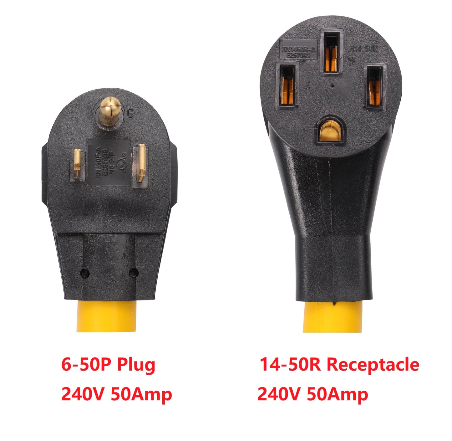 NEMA 6-50P to 14-50R 240V 50 Amp 3 Prong Male Plug to 50 Amp 4 Prong Female Outlet Receptacle Generator Welder Dryer Power Cord Adapter