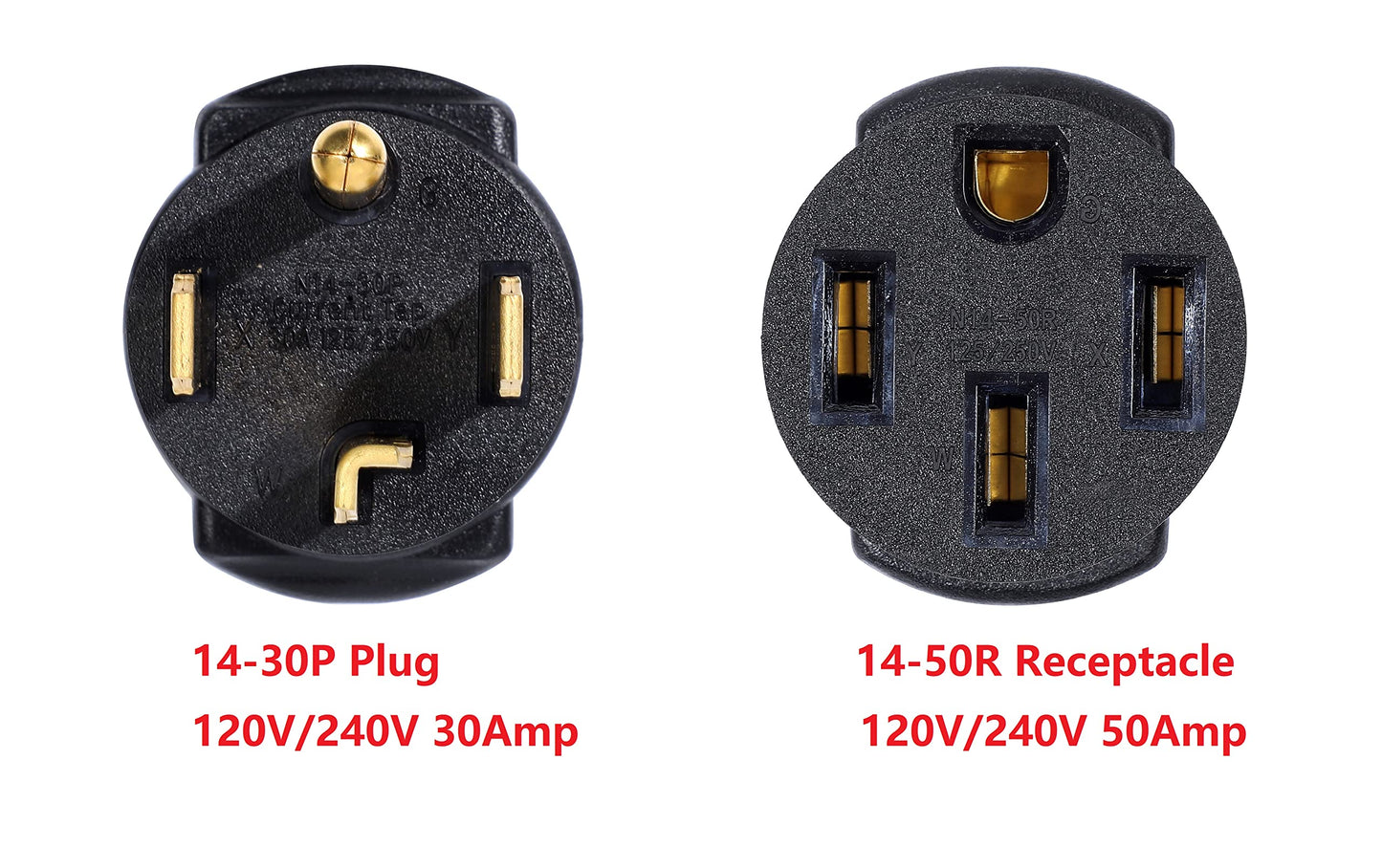 ONETAK NEMA 14-30P to 14-50R Power Cord Adapter, 30 Amp 4 Prong Plug to 50 Amp 4 Prong Female Receptacle, 120V/240V, Compatible with Tesla, Generator, Welder, Dryer, RV
