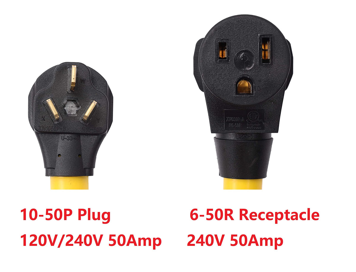 ONETAK NEMA 10-50P to 6-50R 240V 50 Amp 1.5FT STW 6AWG 3 Prong Male Plug to 3 Prong Female Receptacle Welder Welding EV Charger Power Cord Adapter