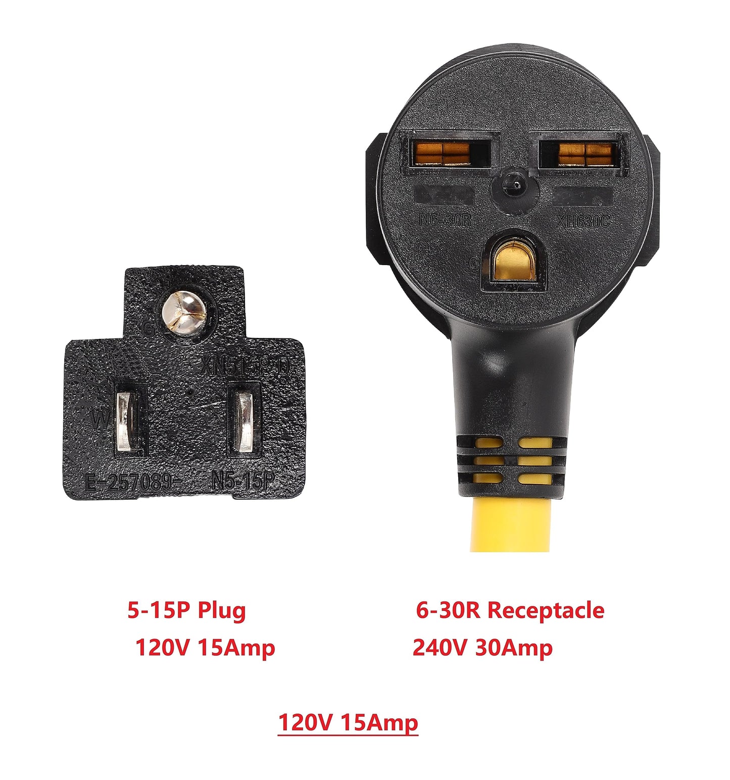 ONETAK NEMA 5-15P to 6-30R 120V 15 Amp 3 Prong Male Plug to 3 Prong Female Receptacle Dryer Welder Power Cord Adapter