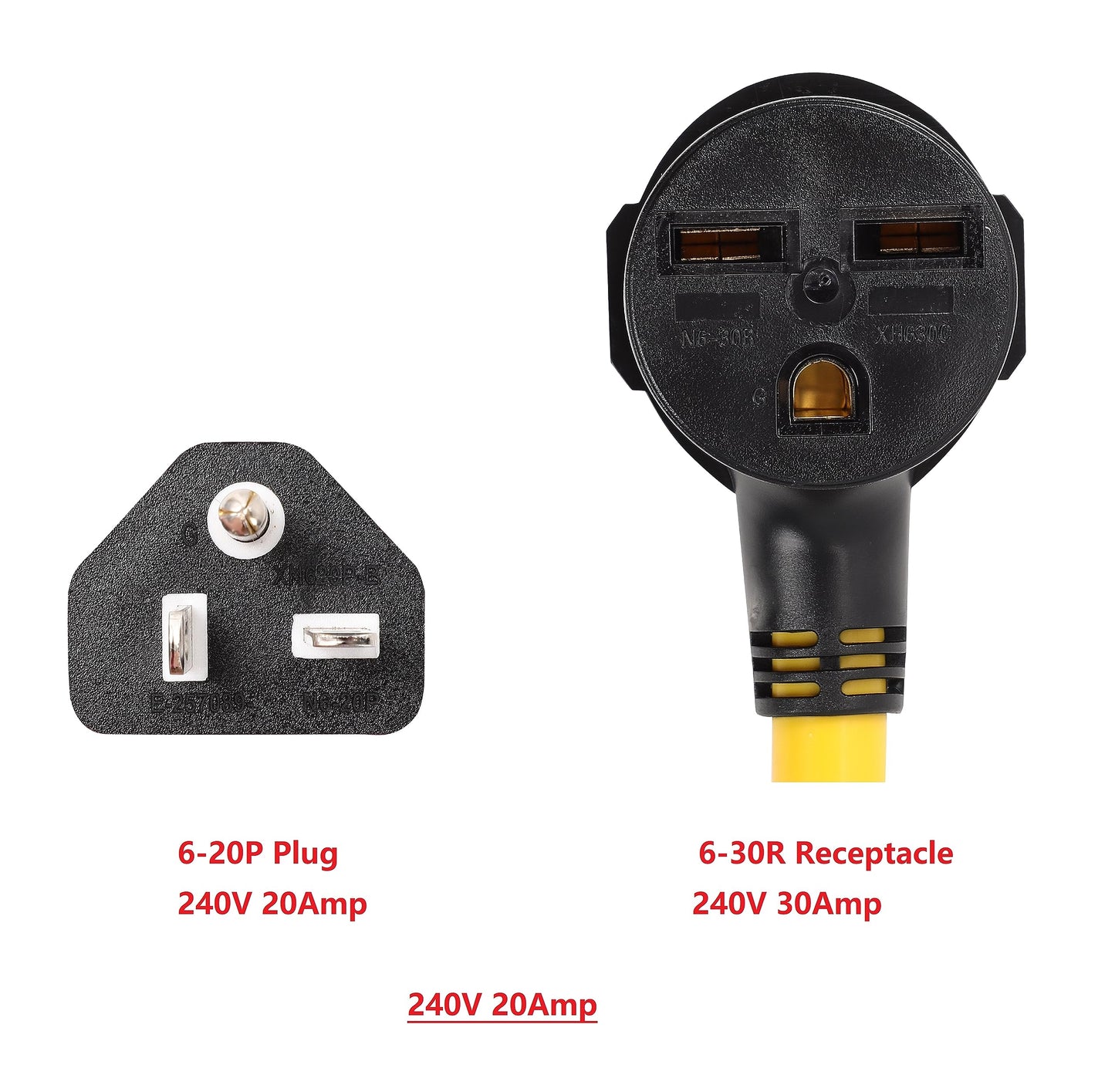 ONETAK NEMA 6-20P to 6-30R 240V 20 Amp 3 Prong Male Plug to 3 Prong Female Receptacle Dryer Welder Power Cord Adapter