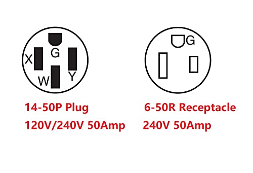 ONETAK NEMA 14-50P to 6-50R Compact 240V 50 Amp 4 Prong Male Plug to 3 Prong Female Receptacle Generator Welder Dryer EV Charger Power Cord Adapter Connector