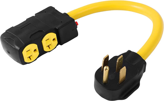 NEMA 14-50P to 4 Outlet Port 5-15R 5-20R 1.5 FT 10 AWG W/Current Protector 120/240V 50 Amp to 120V 20 Amp Home Appliance 4 Prong to 3 Prong Female Receptacle RV Generator Power Cord Adapter