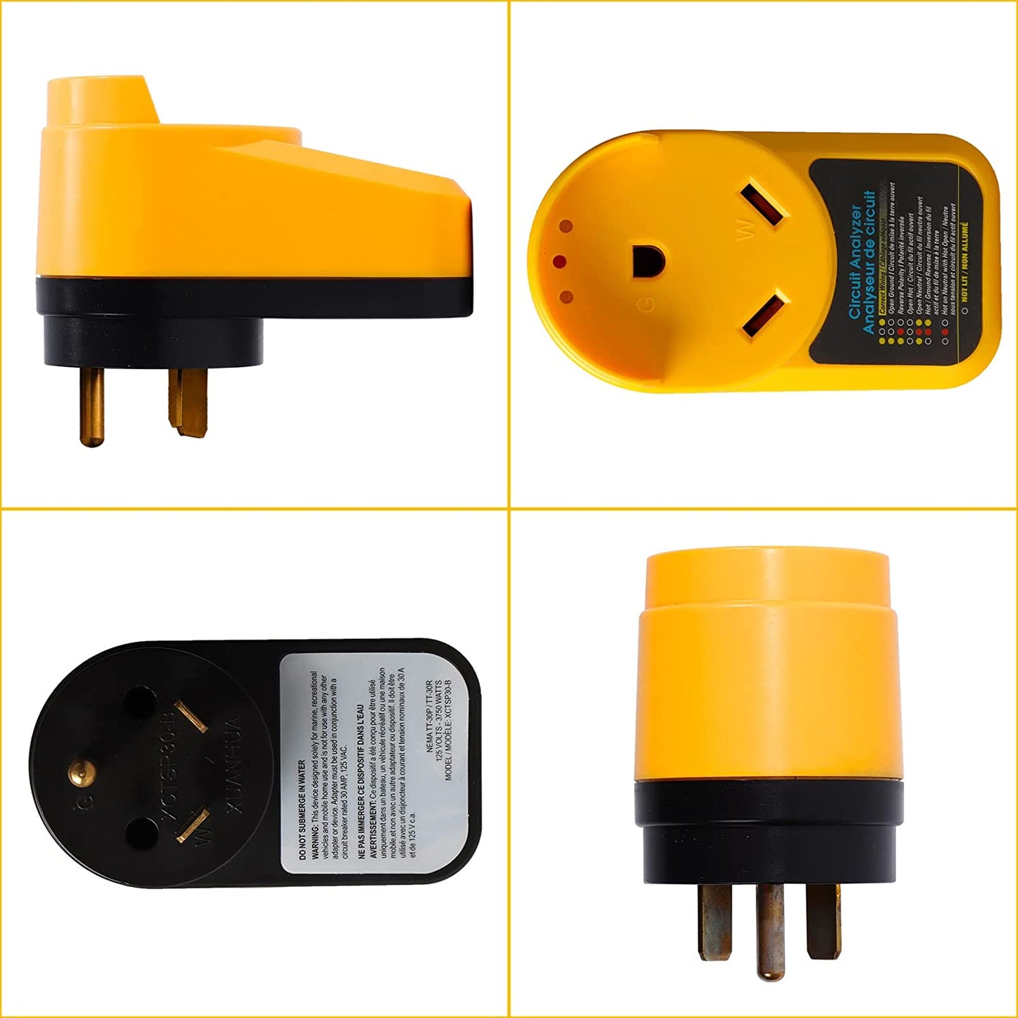 RV Surge Protector 30 Amp Circuit Analyzer with LED Indicator Light 30 Amp Male to 30 Amp Female for RV Trailer