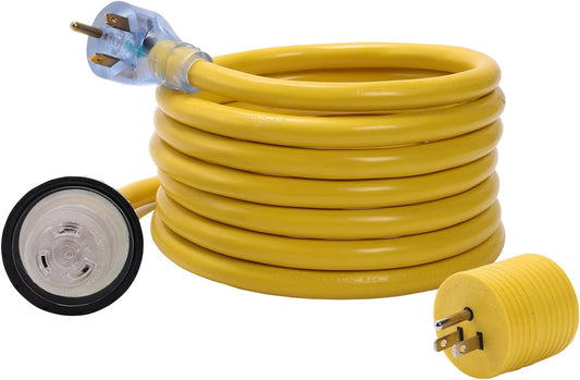 ONETAK TT-30P to L5-30R 15 Feet W/5-15P to TT-30R Adapater Combo Kit 120V 30 Amp 3 Prong Male Plug to 30 Amp 3 Prong Marine Shore RV Camper Travel Trailer Car Power Cord Connector Adapter