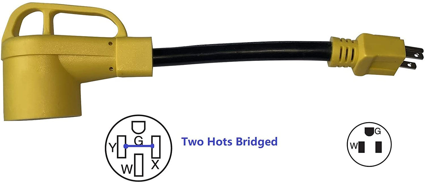 ONETAK NEMA 5-15P to 14-30R 120V 15 Amp Two Hots Bridged Welder Welding Power Cord Adapter Adaptor Connector Connecter