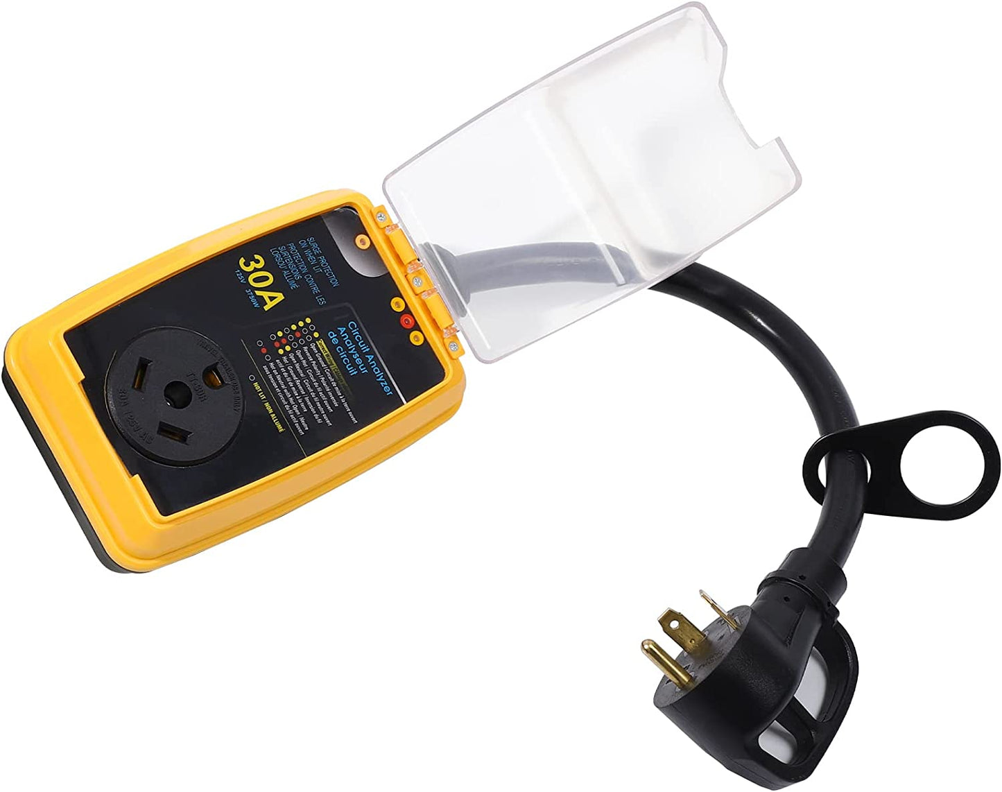 MID RV Surge Protector 30 Amp Circuit Analyzer with LED Indicator Light 30 Amp Male to 30 Amp Female for RV Trailer