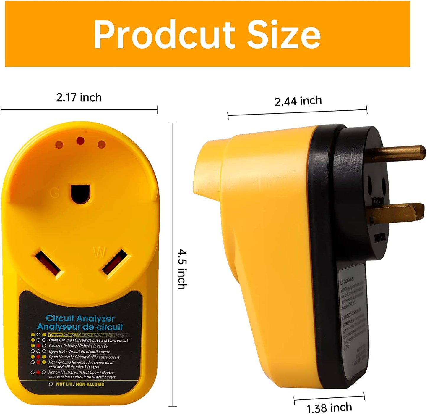 RV Surge Protector 30 Amp Circuit Analyzer with LED Indicator Light 30 Amp Male to 30 Amp Female for RV Trailer