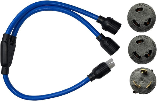 ONETAK NEMA L6-30P to 2-L6-30R 3 Feet Y Splitter 240V 30 Amp 3 Prong Twist Lock to 2pcs 3 Prong Twist Lock 10 Awg Generator Welder Dryer Power Cord Adapter Connector