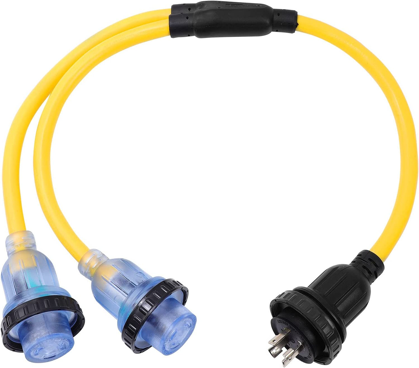 NEMA L5-30P to 2 Outlet L5-30R Y Splitter STW 3 Feet 120V/240V 30 Amp Twist Lock 3 Prong Male Plug Female Receptacle RV Power Cord Adapter Adaptor Connector Connecter