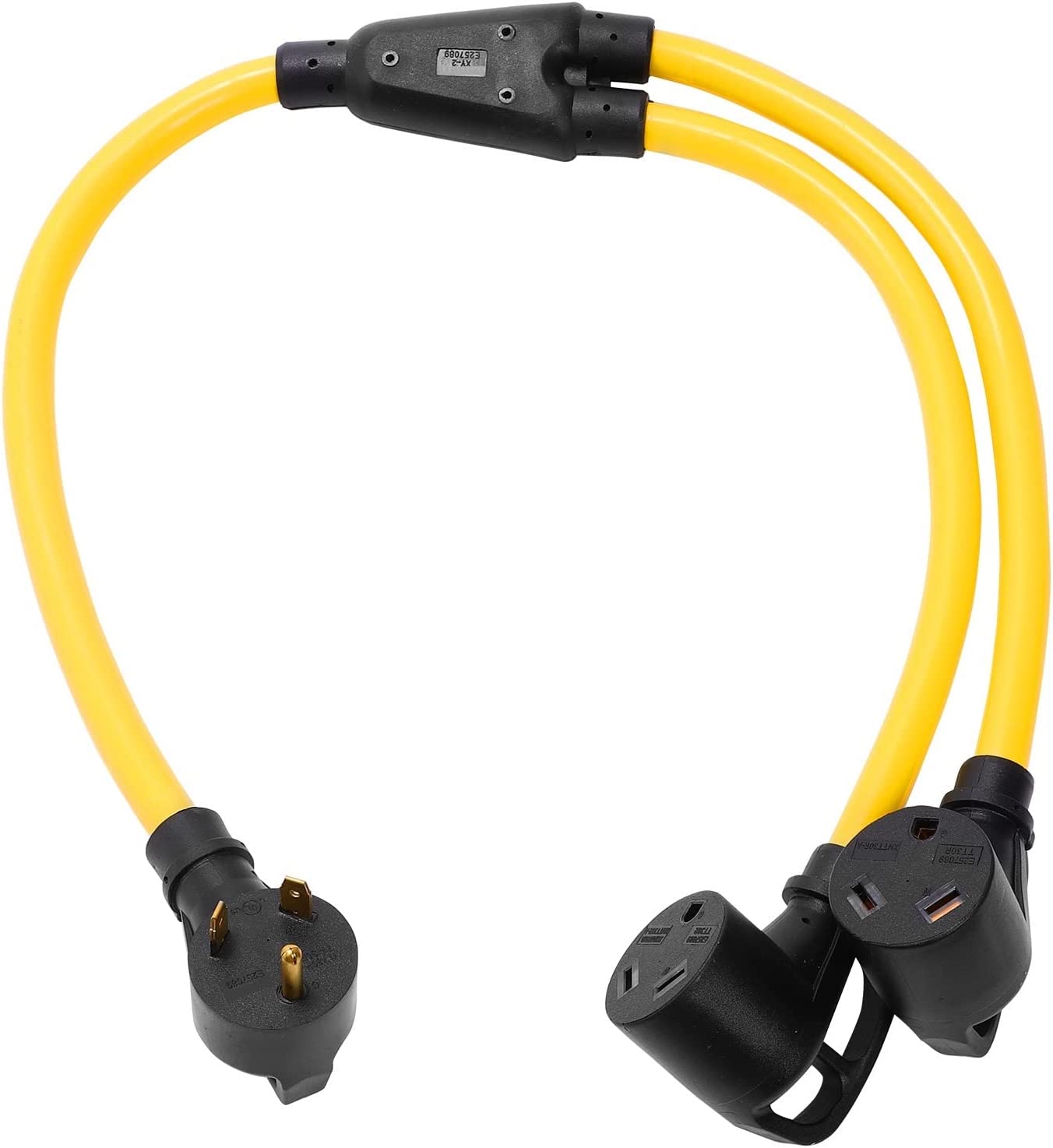 NEMA TT-30P to 2 Outlet TT-30R 3 Prong Plug Receptacle Female Y Splitter STW 3 Feet 120V 30 Amp RV Power Cord Adapter Adaptor Connector Connecter
