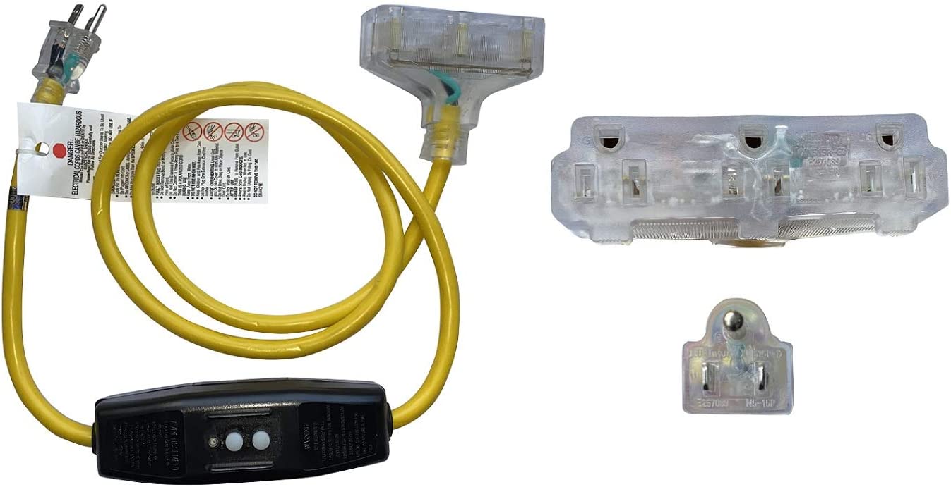 ONETAK NEMA 5-15P to 3 Outlet 5-15R 5FT 120V 15 Amp GFCI 3 Prong Male Plug to 3 Prong Female Receptacle Generator Home Appliance Power Cord Adapter Connector