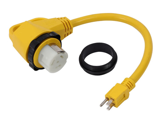 ONETAK 5-15P to SS2-50R Right Angle 90 Degree 120V 15 Amp 3 Prong Male to 4 Prong Twist Lock Receptacle Generator RV Marine Shore Boat Power Cord Adapter