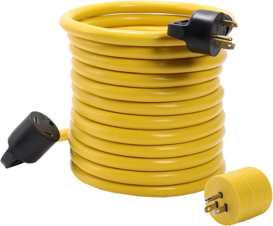 ONETAK TT-30P to TT-30R 25 Feet W/5-15P to TT-30R Adapater Combo Kit 120V 30 Amp 3 Prong Male Plug to 30 Amp 3 Prong RV Camper Travel Trailer Car Extension Cable Power Cord Adapter