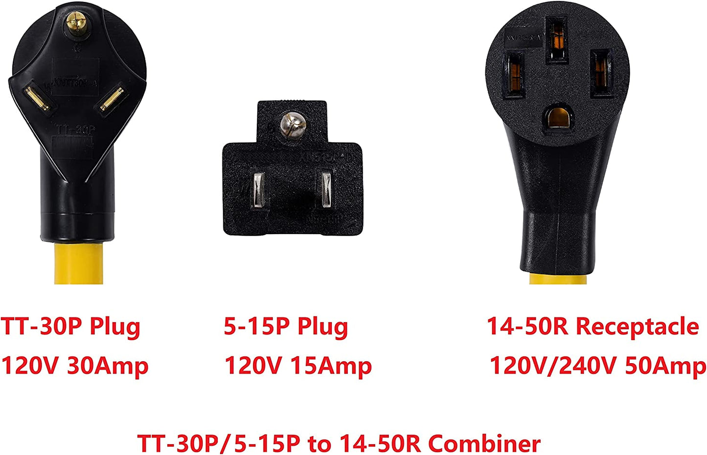 ONETAK NEMA 5-15P TT-30P 120V 3 Prong Plug Male to 14-50R 120/240V 50Amp 4 Prong Female Receptacle Y Combiner STW 3 Feet Welder Dryer Power Cord Adapter Connector
