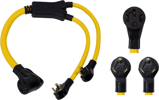 ONETAK NEMA 2 Port TT-30P 120V 30 Amp 3 Prong Plug Male to 14-50R 120/240V 50Amp 4 Prong Female Receptacle Y Combiner STW 3 Feet Welder Dryer Power Cord Adapter Connector