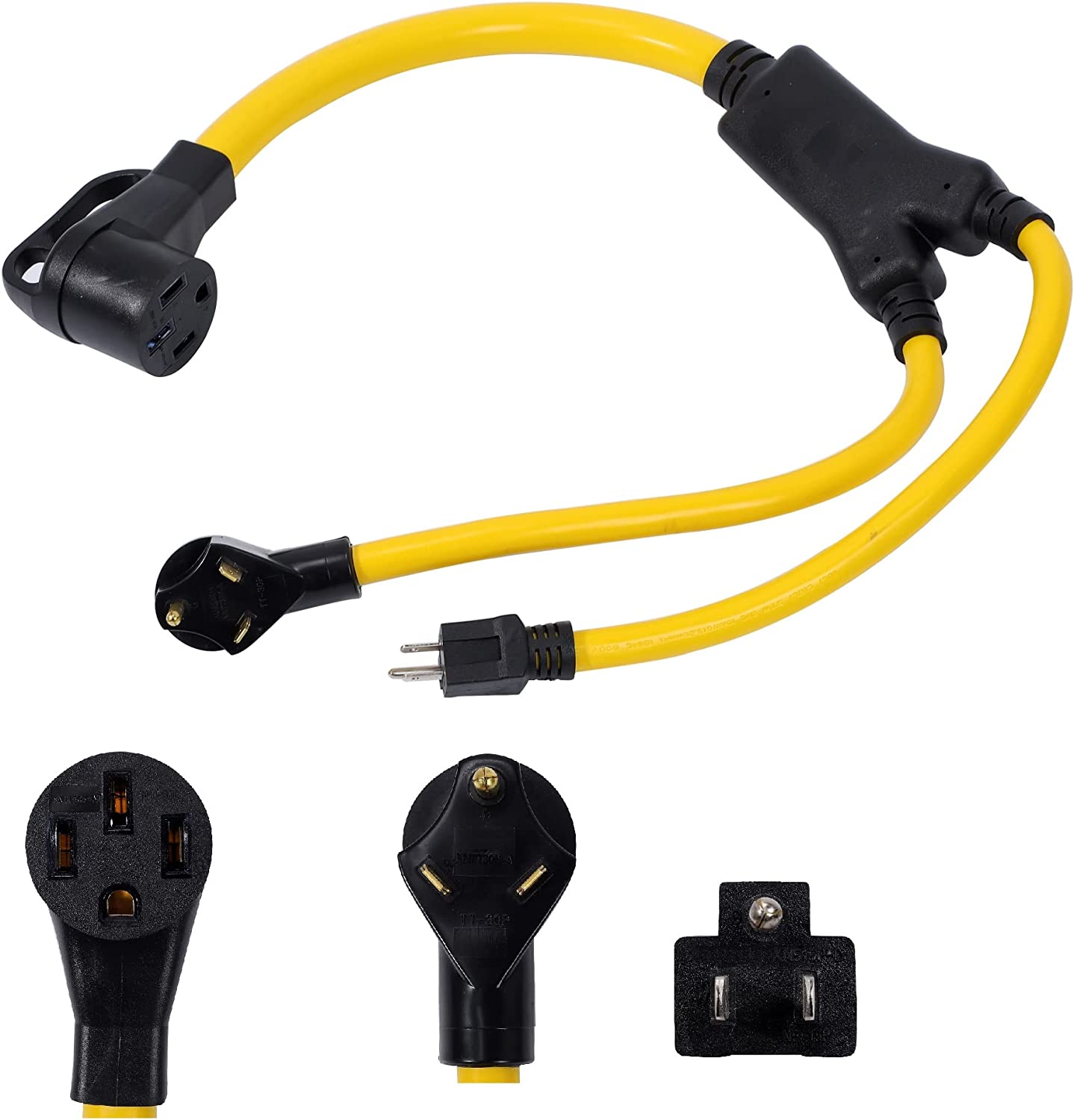 ONETAK NEMA 5-15P TT-30P 120V 3 Prong Plug Male to 14-50R 120/240V 50Amp 4 Prong Female Receptacle Y Combiner STW 3 Feet Welder Dryer Power Cord Adapter Connector