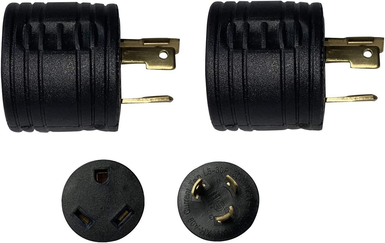 ONETAK NEMA Bulk Pack 2pcs L5-30P to TT-30R Compact 120V 30 Amp Twist Lock 3 Prong Male Plug to 30 Amp 3 Prong Female Receptacle Generator RV Power Cord Adapter Connector