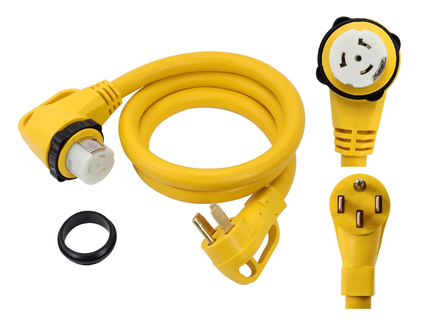 ONETAK 14-50P to SS2-50R 6FT Right Angle 90 Degree 120V/240 50 Amp 4 Prong Male to 4 Prong Twist Lock Receptacle Generator RV Marine Shore Boat Power Cord Adapter