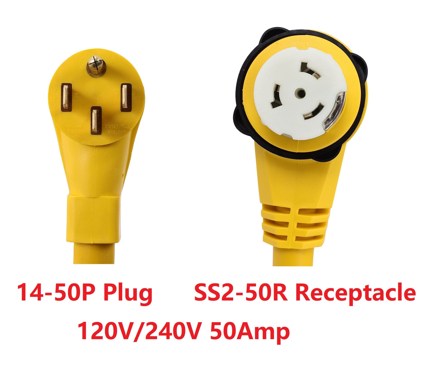 ONETAK 14-50P to SS2-50R 12FT Right Angle 90 Degree 120V/240 50 Amp 4 Prong Male to 4 Prong Twist Lock Receptacle Generator RV Marine Shore Boat Power Cord Adapter