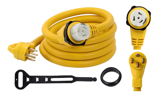 ONETAK 14-50P to SS2-50R 9FT Right Angle 90 Degree 120V/240 50 Amp 4 Prong Male to 4 Prong Twist Lock Receptacle Generator RV Marine Shore Boat Power Cord Adapter