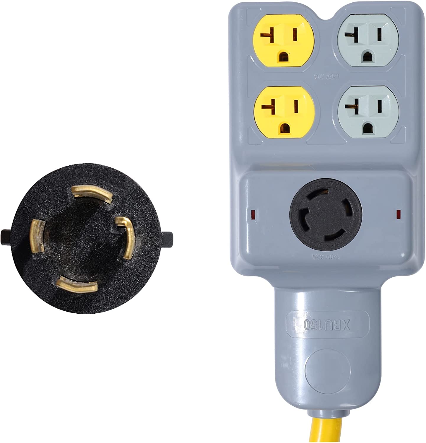 NEMA L14-30P 4 Prong Twist Lock to 4 Outlet Port 5-15R 5-20R 1 Outlet L14-30R 120/240V 30 Amp 4 Prong Male Plug to L14-30R and Home Appliance RV Generator Power Cord Adapter