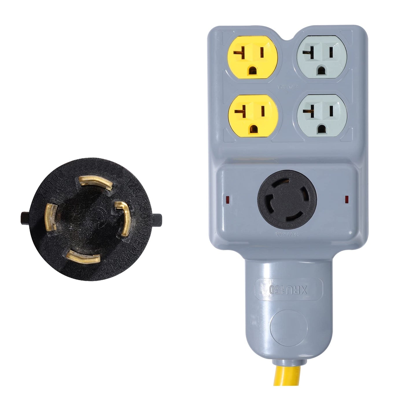 NEMA L14-30P to 4 Port 5-15R 5-20R L14-30R 5 Outlet 120/240V 30 Amp 4 Prong Twist Lock Male Plug to Female Receptacle Home Appliance RV Generator Power Cord Adapter