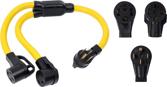 ONETAK NEMA 14-50P STW 6 AWG to 14-30R 14-50R Y Splitter 3 Feet 120V/240V 4 Prong Male Plug Female Receptacle Welder Welding Dryer Power Cord Adapter Connector