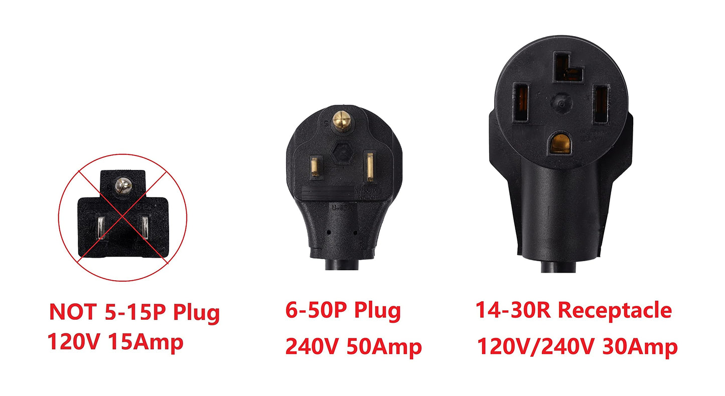 ONETAK NEMA 6-50P to 14-30R 240V 50 Amp 3 Prong Male Plug to 4 Prong Female Receptacle Generator Welder Dryer EV Charger Power Cord Adapter Connector