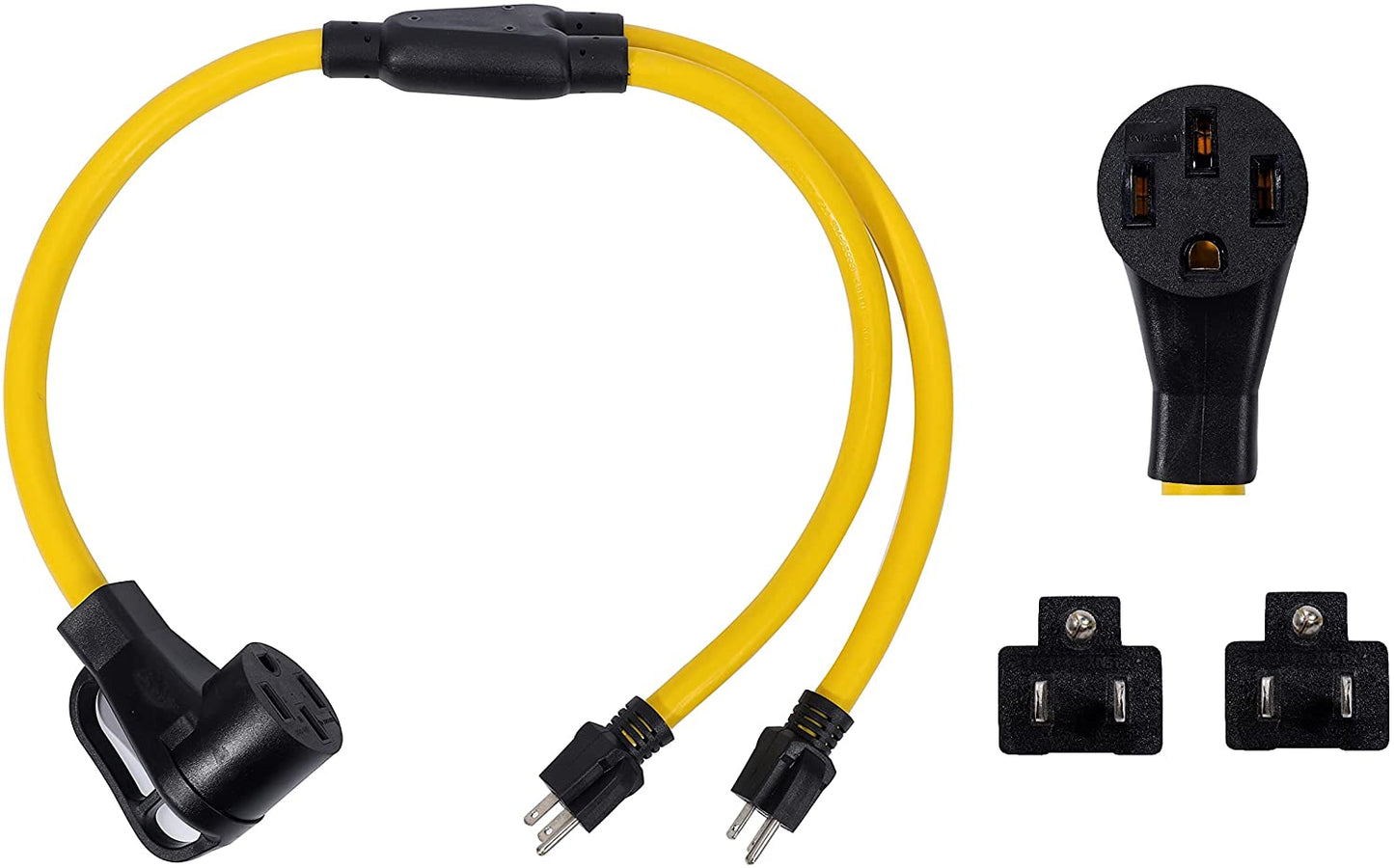 ONETAK NEMA 2 Port 5-15P 120V 15 Amp 3 Prong Plug Male to 14-50R 120/240V 30Amp 4 Prong Female Receptacle Y Combiner STW 3 Feet Welder Dryer Power Cord Adapter Connector