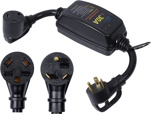 RV Surge Protector 30 Amp Circuit Analyzer with LED Indicator Light 30 Amp Male to 30 Amp Female for RV Trailer