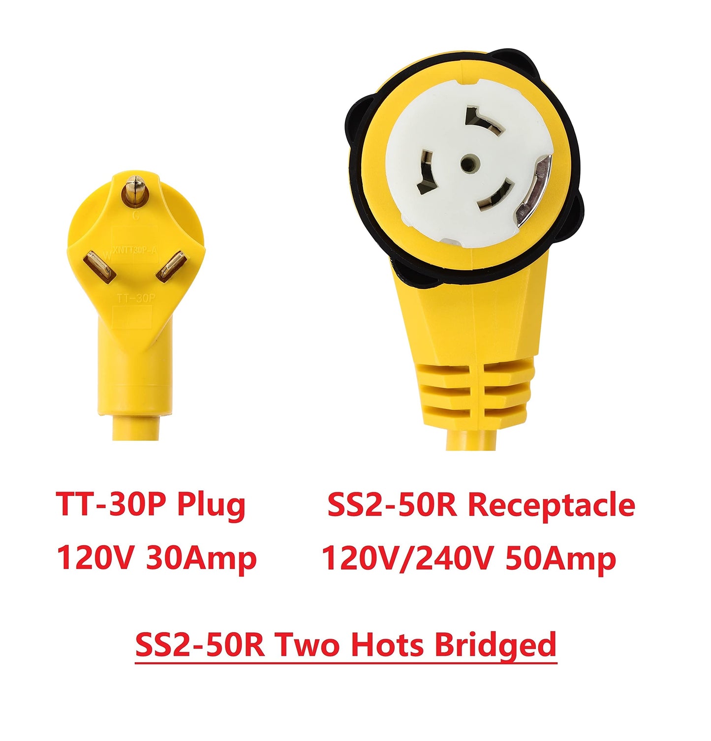 ONETAK TT-30P to SS2-50R Right Angle 90 Degree 120V 30 Amp 3 Prong Male to 4 Prong Twist Lock Receptacle Generator RV Marine Shore Boat Power Cord Adapter