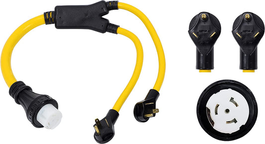 ONETAK NEMA 2 Port TT-30P 120V 30 Amp 3 Prong Plug Male to SS2-50R Twist Lock 120/240V 50Amp 4 Prong Female Receptacle Y Combiner STW 3 Feet Welder Dryer Power Cord Adapter Connector