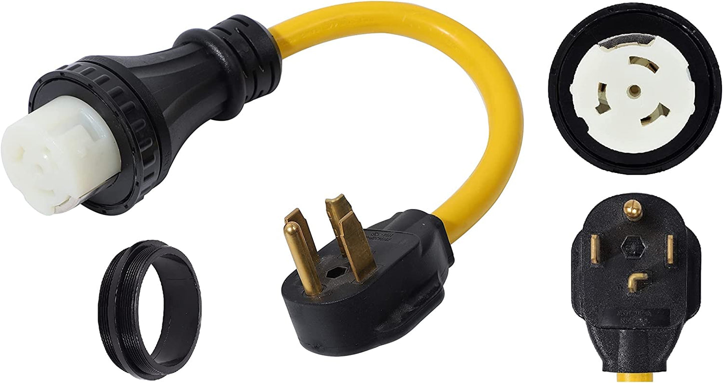 ONETAK NEMA 14-30P to SS2-50R 10 AWG 120V/240V 30 Amp 4 Prong Male Plug Female Receptacle RV Generator Marine Shore Power Cord Adapter