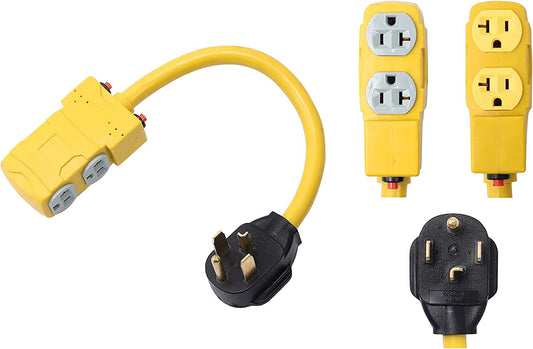 NEMA 14-30P to 4 outlet Port 5-15R 5-20R 1.5 FT 10 AWG W/Current Protector 120/240V 30 Amp 4 Prong Male Plug to 120V 20 Amp Home Appliance 3 Prong Female Receptacle RV Generator Power Cord Adapter