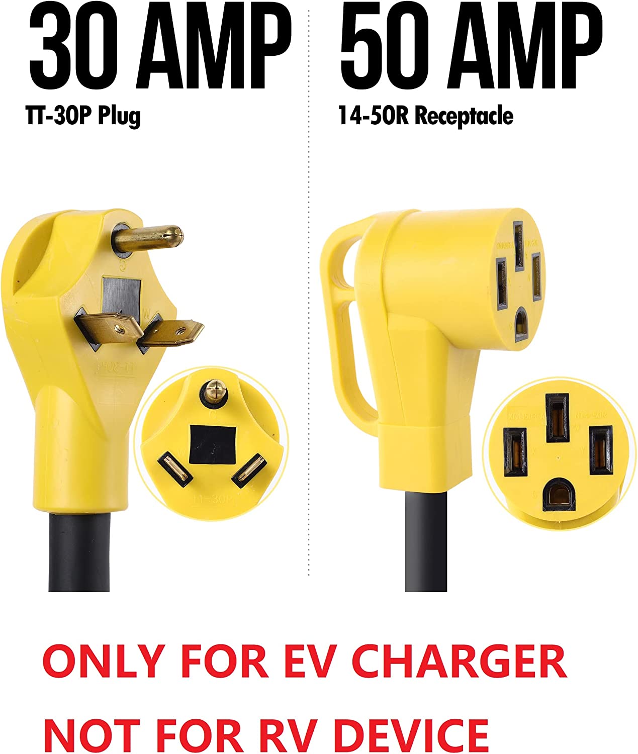 ONETAK NEMA TT-30P to 14-50R 120V 30 Amp 3 Prong RV Male Plug to 4 Prong Generator Female Receptacle EV Charger Compatible Tesla Gen 2 Power Cord Adapter