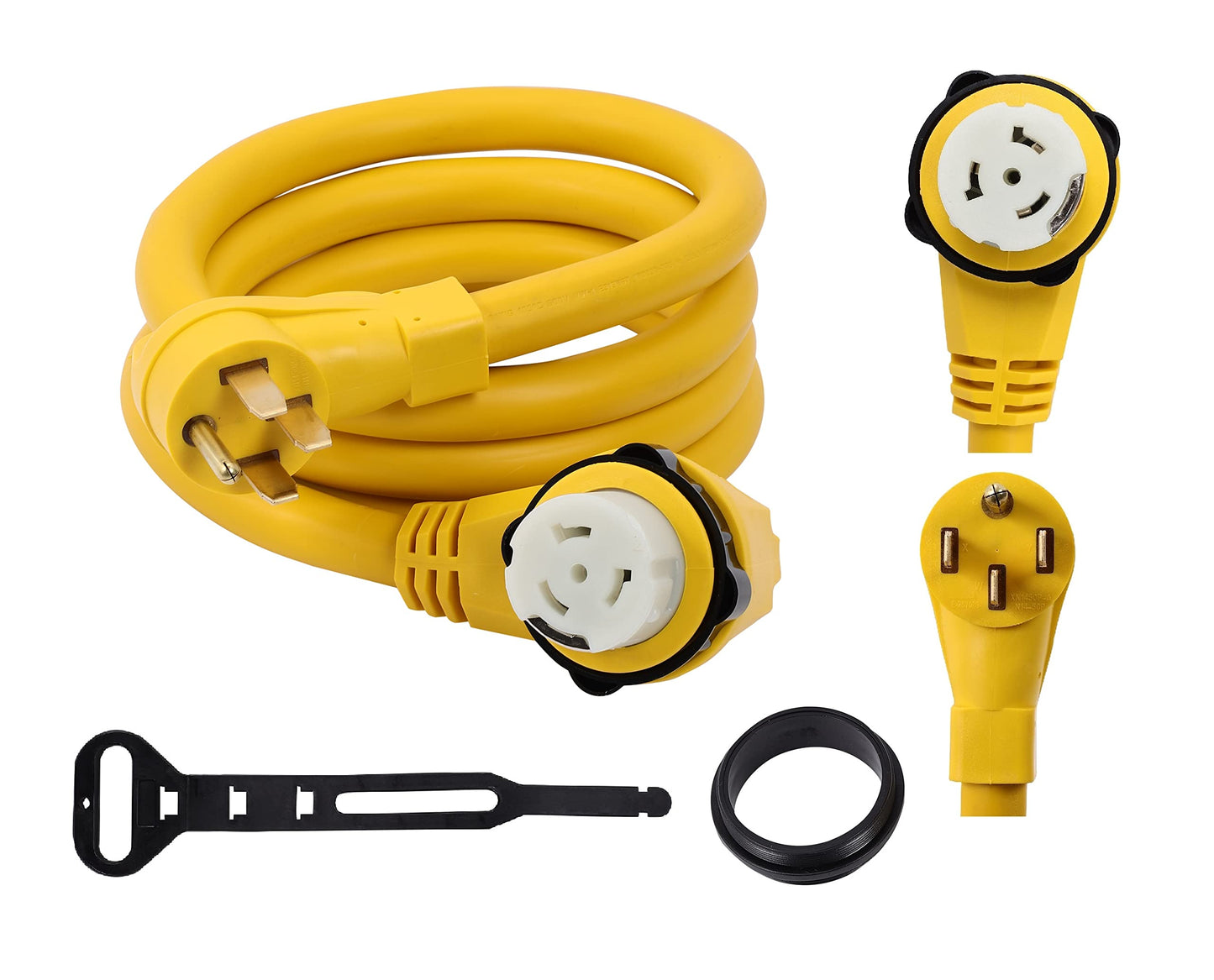 ONETAK 14-50P to SS2-50R 12FT Right Angle 90 Degree 120V/240 50 Amp 4 Prong Male to 4 Prong Twist Lock Receptacle Generator RV Marine Shore Boat Power Cord Adapter